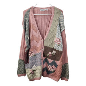 That's Me Vintage Embroidered Knit Cardigan XL Grandmacore Retro Relaxed Fit 90s